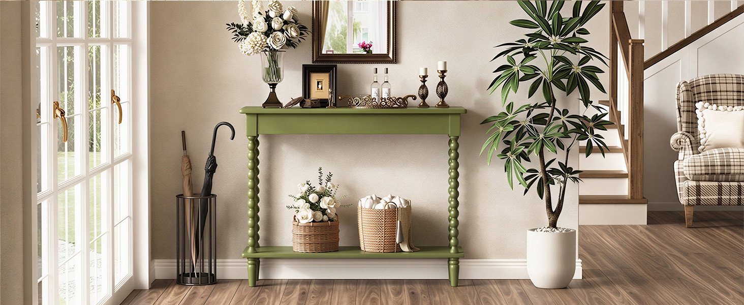 45'' Vintage Console Table, 100% Solid Wood Tall Entryway Table with 2-Tier Storage for Entrance,... | Amazon (US)