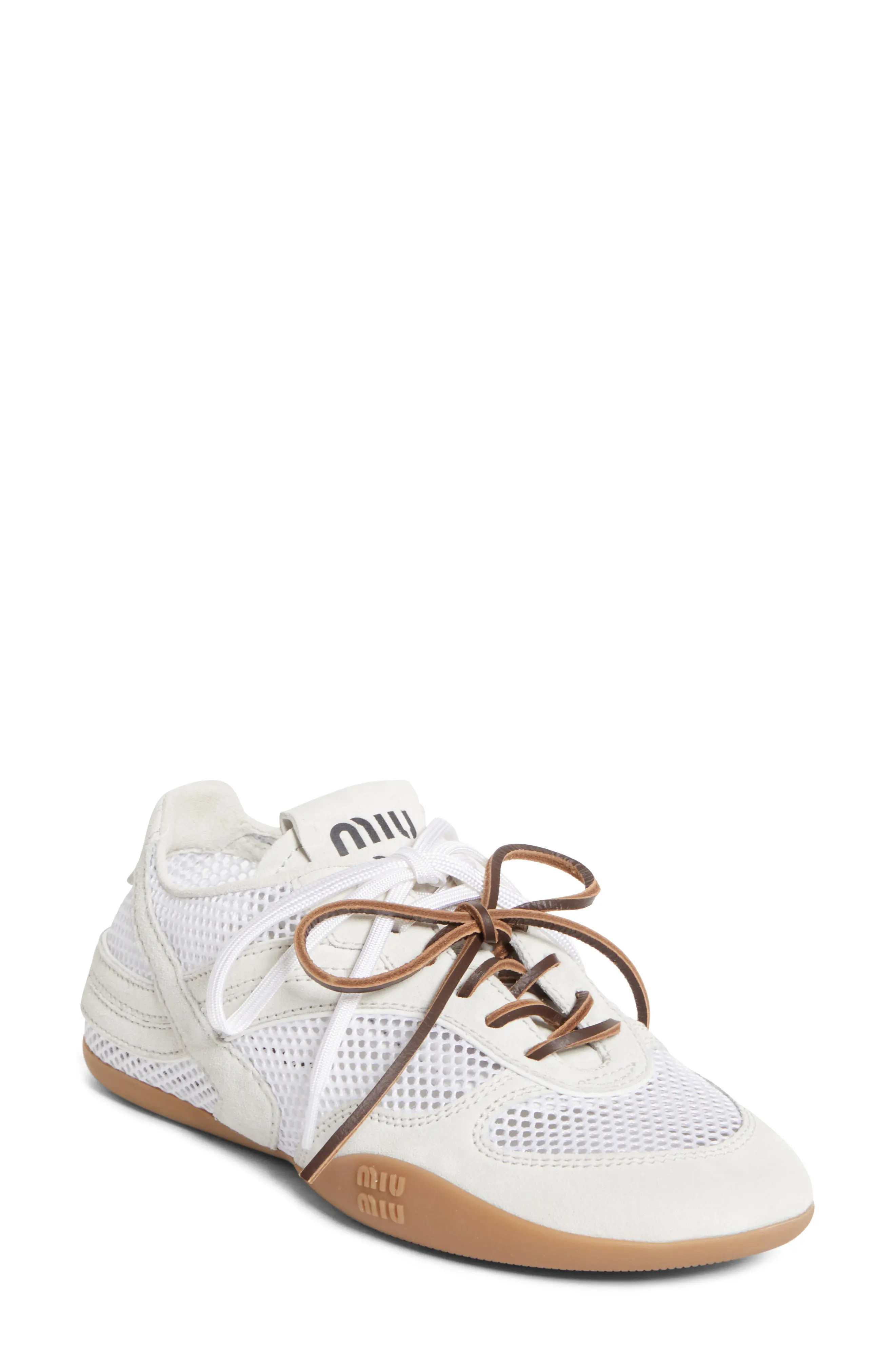 Miu Miu Gymnasium Mixed Media Low Top Sneaker in Bianco at Nordstrom, Size 11Us | Nordstrom