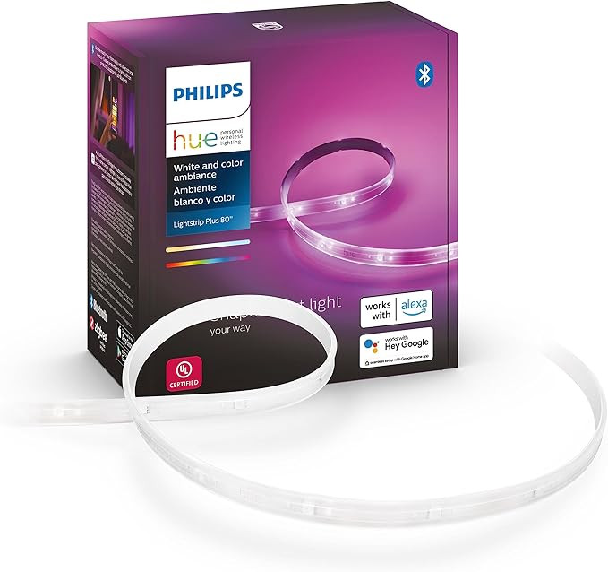 Philips Hue Bluetooth Smart Lightstrip Plus 2m/6ft Base Kit with Plug, (Voice Compatible with Ama... | Amazon (US)