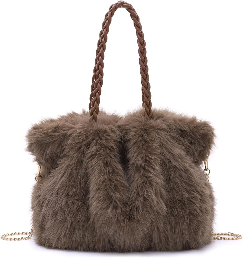 Fecialy Women Furry Handbag Winter Fluffy Tote Bags Fuzzy Crossbody Shoulder Bag Faux Fur Purse | Amazon (US)