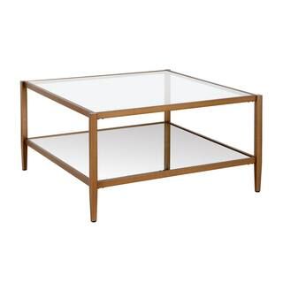 Meyer&Cross Hera 32 in. Antique Brass Medium Square Glass Coffee Table with Shelf-CT0454 - The Ho... | The Home Depot