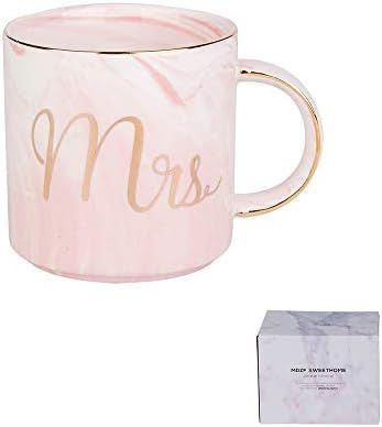 MDZF SWEET HOME 13.3Oz Marble Ceramic Mug for Office and Home Gold Rim Coffee Cup, Mrs for Women | Amazon (US)