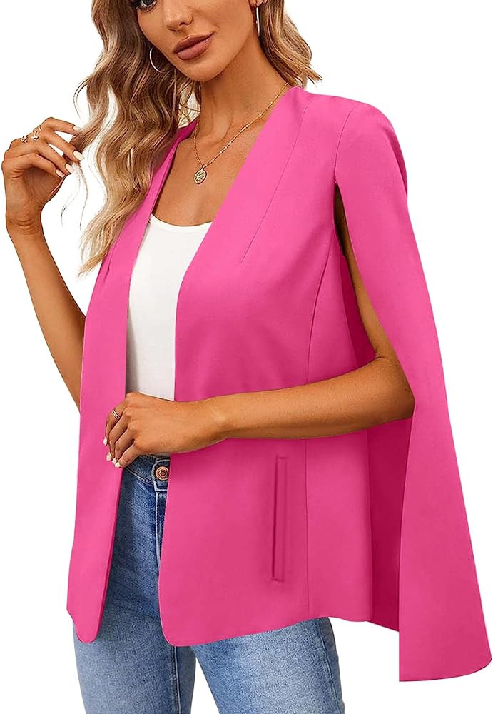 Women's Cape Blazer Split Long Sleeve Open Front Blazer Jacket Business Casual Suit Tops Cardigan... | Amazon (US)