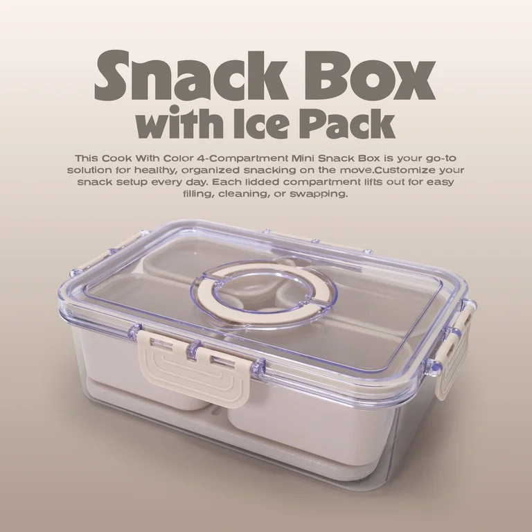 Cook with Color 4-Compartment Snack Box Food Storage Carrier and Container, Charcuterie Snack Con... | Walmart (US)