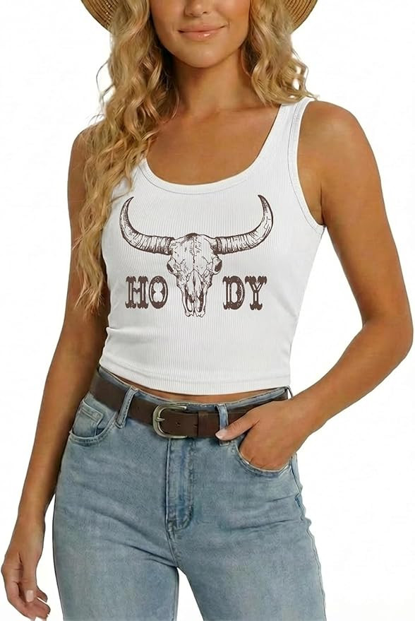 YHHR Women's Cowgirl Country Concert Sleeveless Cropped Tank Top Summer Casual Cowboy Shirt Weste... | Amazon (US)