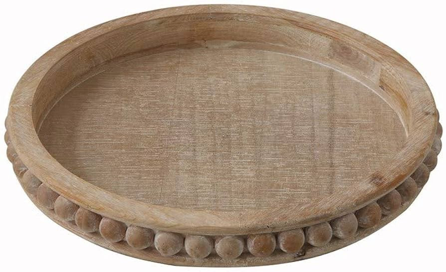 Whitewashed Round Decorative Wood Tray | Amazon (US)