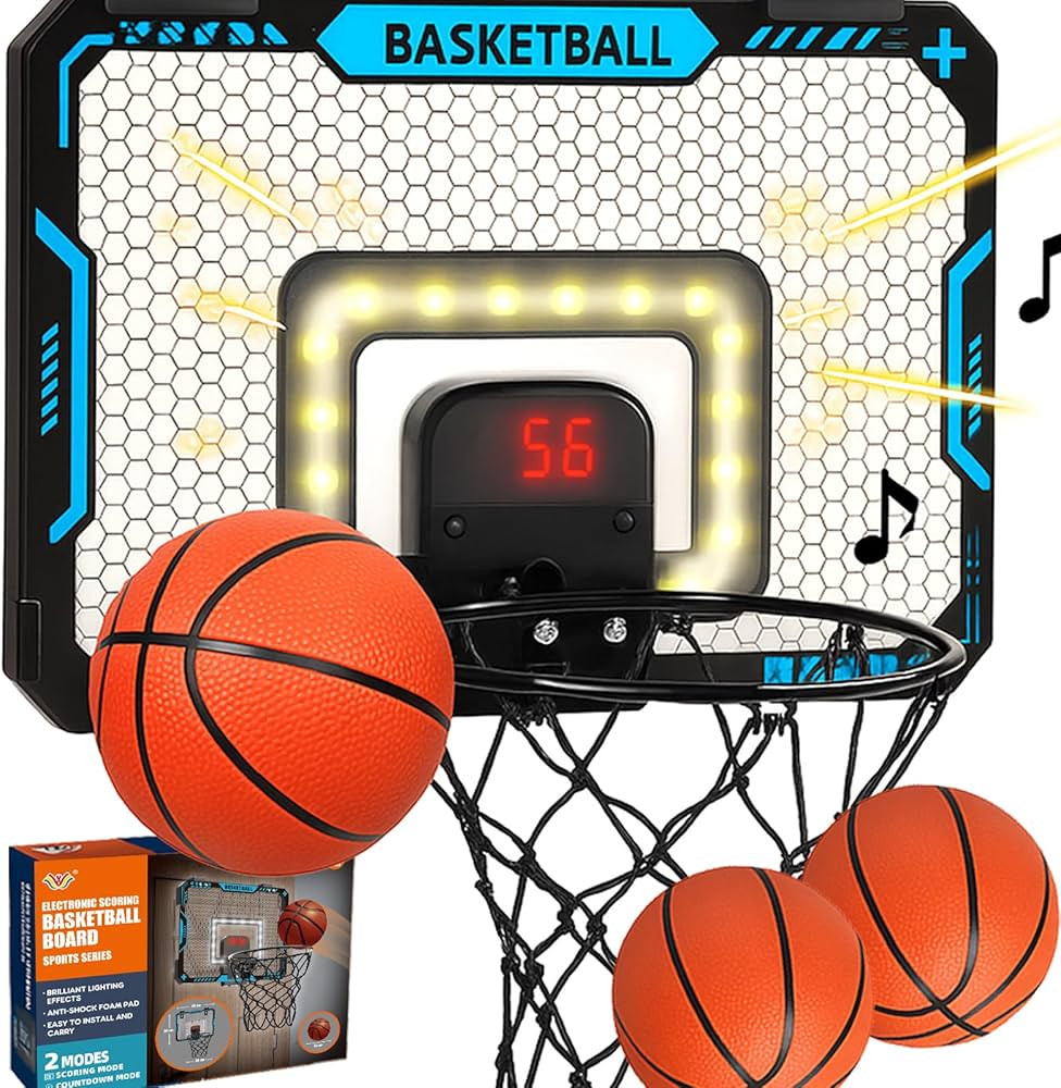 BATURU Over The Door Basketball Hoop for Kids – Indoor Basketball Toy with LED Scoreboard, Ligh... | Amazon (US)