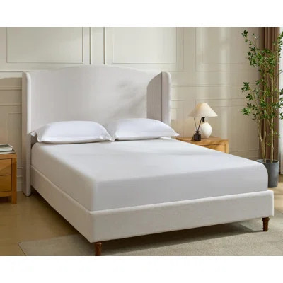 Hannah Upholstered Wingback Bed Tall Headboard Upholstered King Bed Textured Canvas Chenille | Wayfair North America