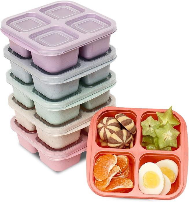 6 Pack Snack Containers, 4 Compartment Snack Box Containers Bento Box, Reusable Meal Prep Lunch C... | Amazon (US)