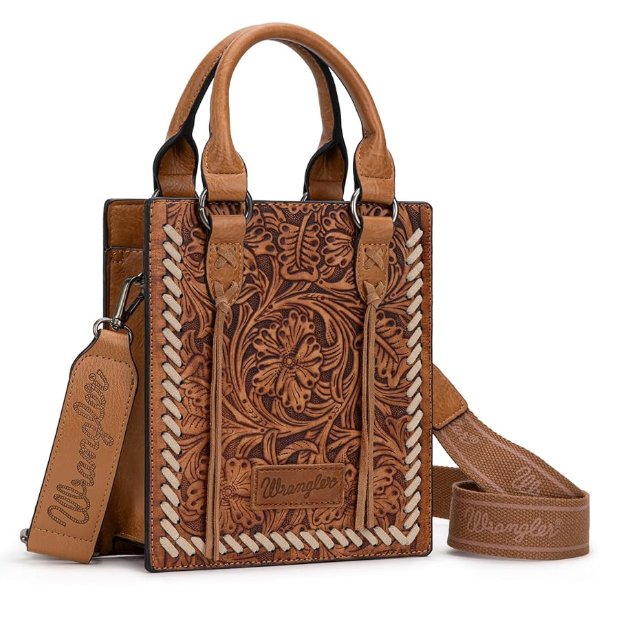 Wrangler Embossed Cross body Purse for Women Top Handle Handbags and Western Mini Tote | Amazon (US)
