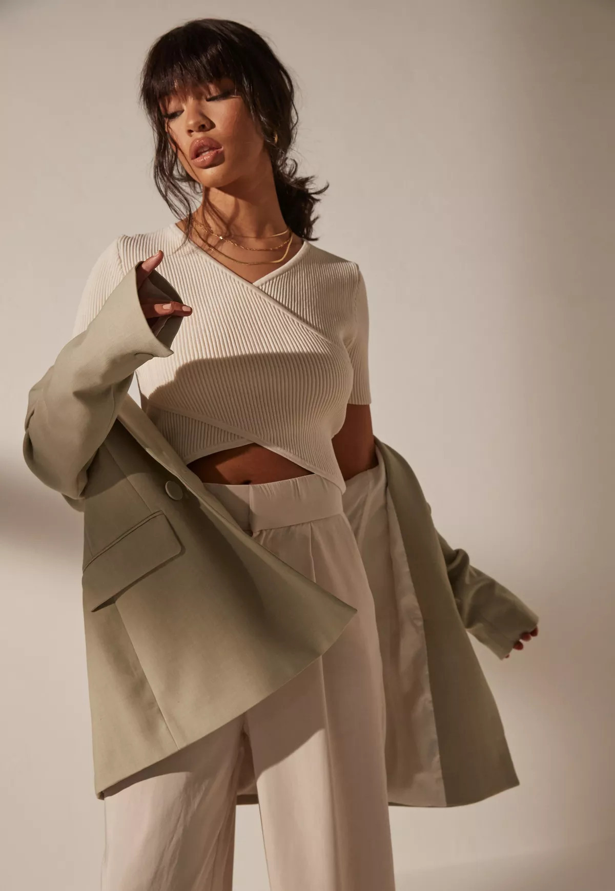 Missguided - Re_Styld Cream Cross Front Knit Crop Top | Missguided (US & CA)