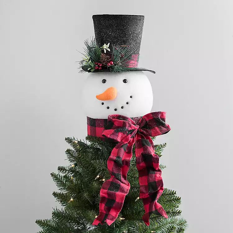 Snowman with Buffalo Check Scarf Tree Topper | Kirkland's Home