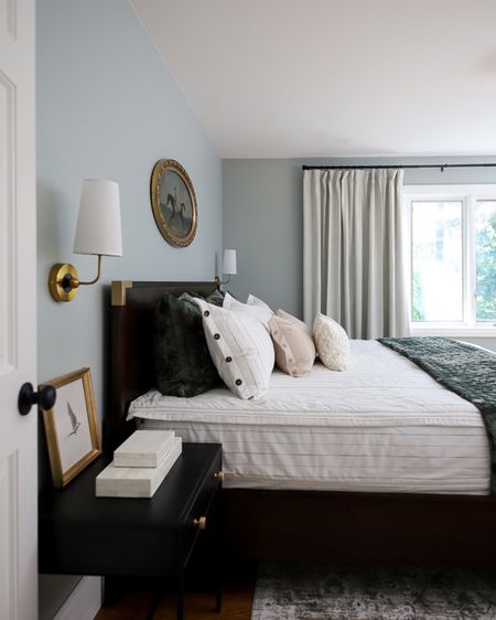 Guest bedroom, green velvet throw, Beddy’s bedding, area rug, amazon finds, amazon sconces, curtains, bed, bedroom

#LTKstyletip #LTKfindsunder50 #LTKhome