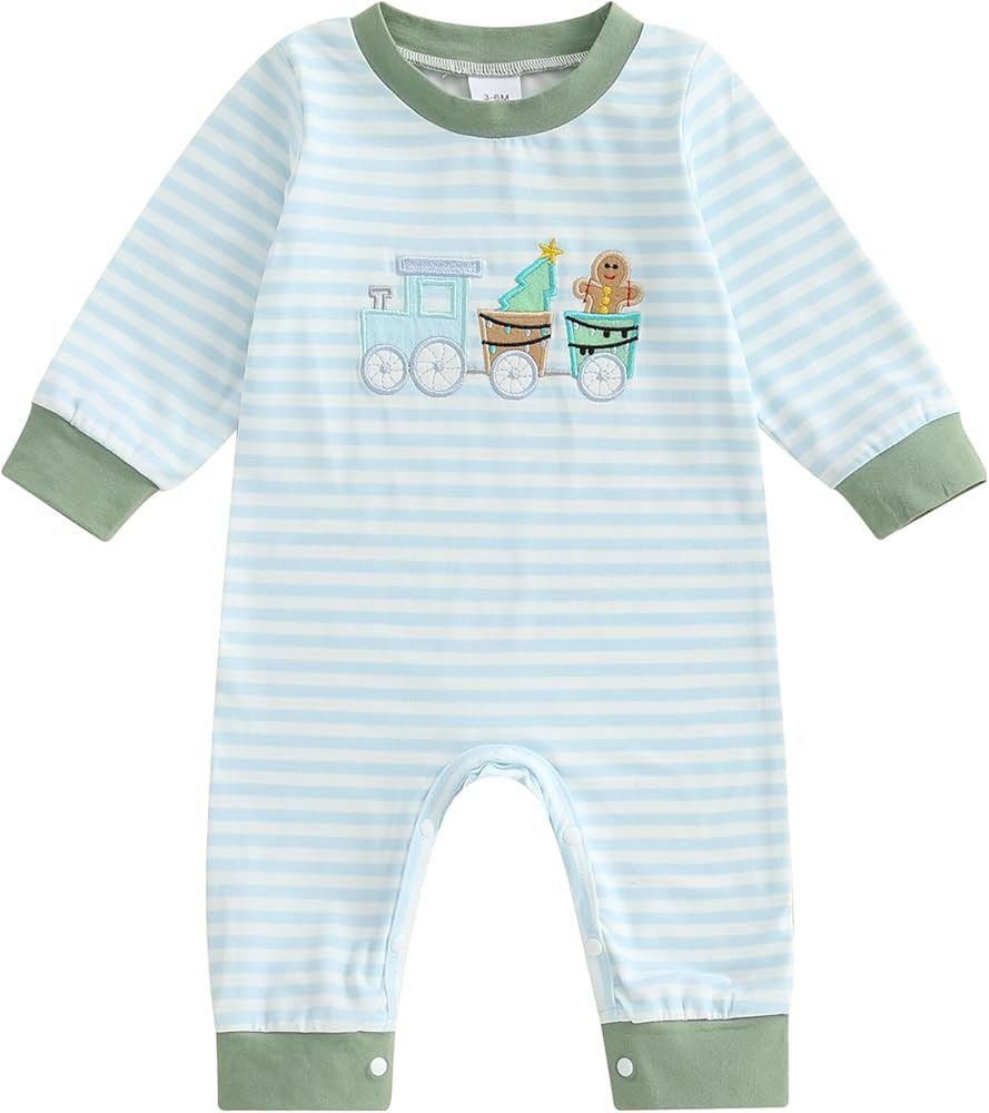 Newborn Baby Boy Christmas Outfits Santa Claus Striped Jumpsuit Romper Xmas Clothes | Amazon (US)