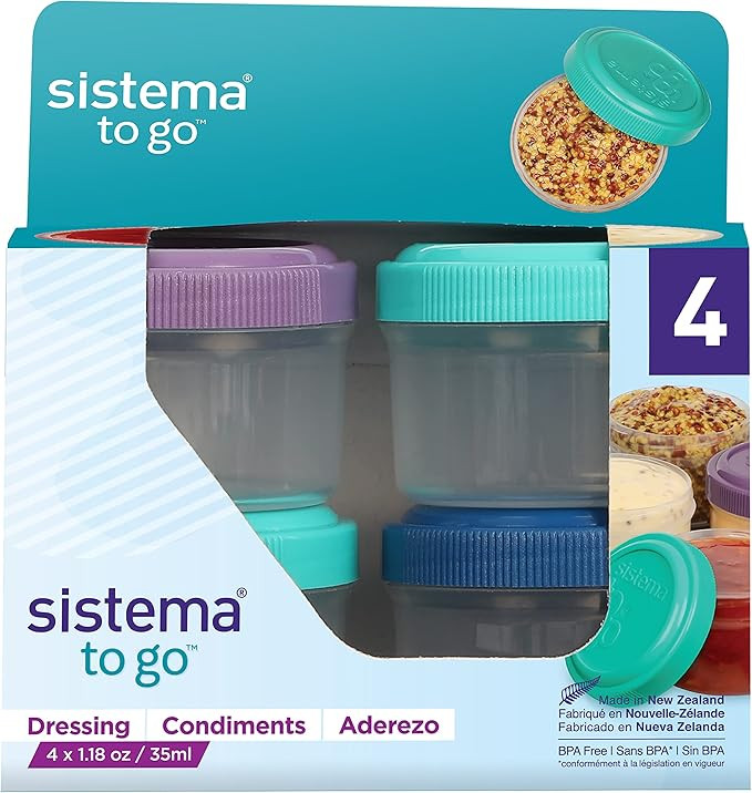 Sistema To Go Collection 1.18 Oz. Salad Dressing Containers, Pink/Green/Blue/Purple, 4 Pack, BPA ... | Amazon (US)