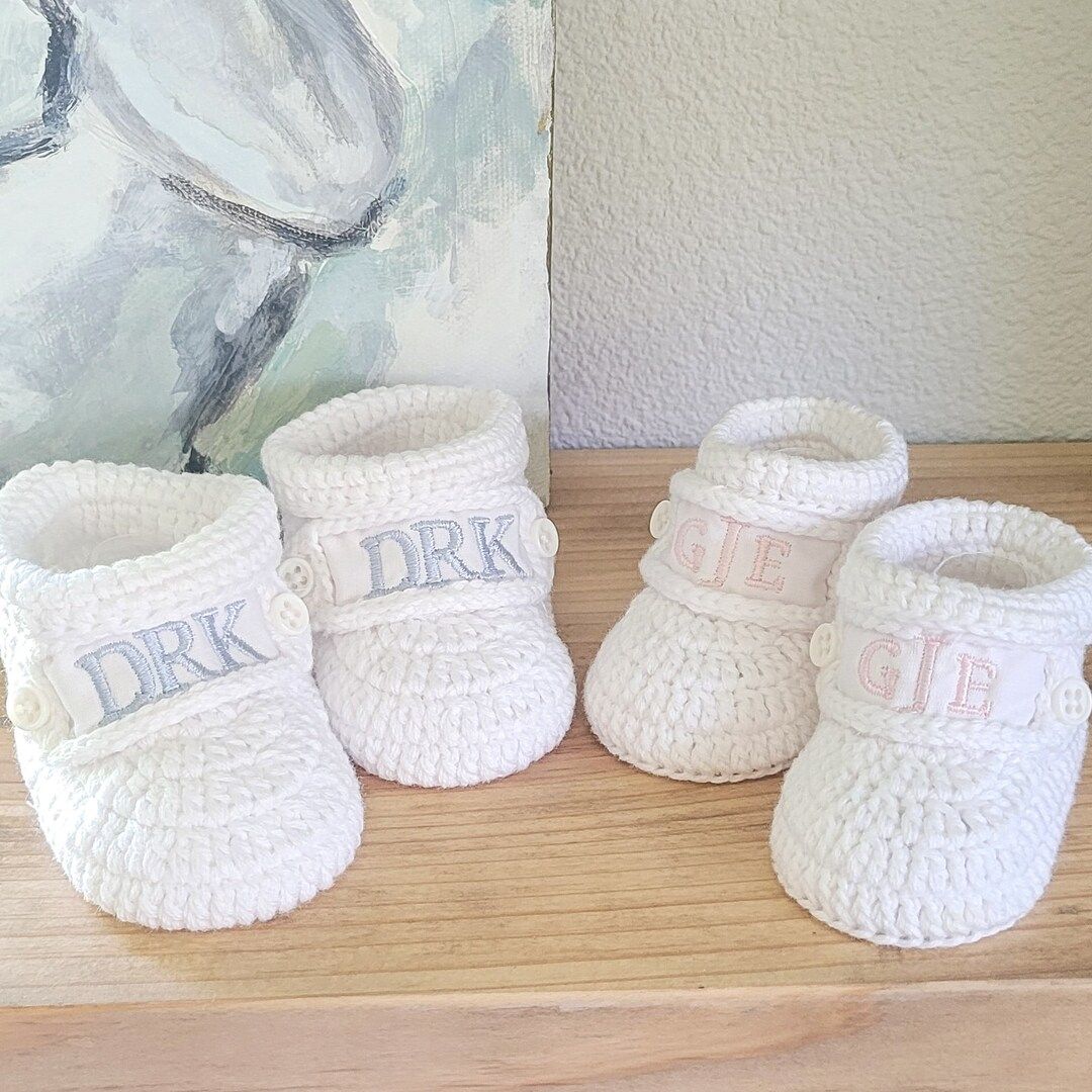 Newborn Crochet Monogram Shoes - Etsy | Etsy (US)