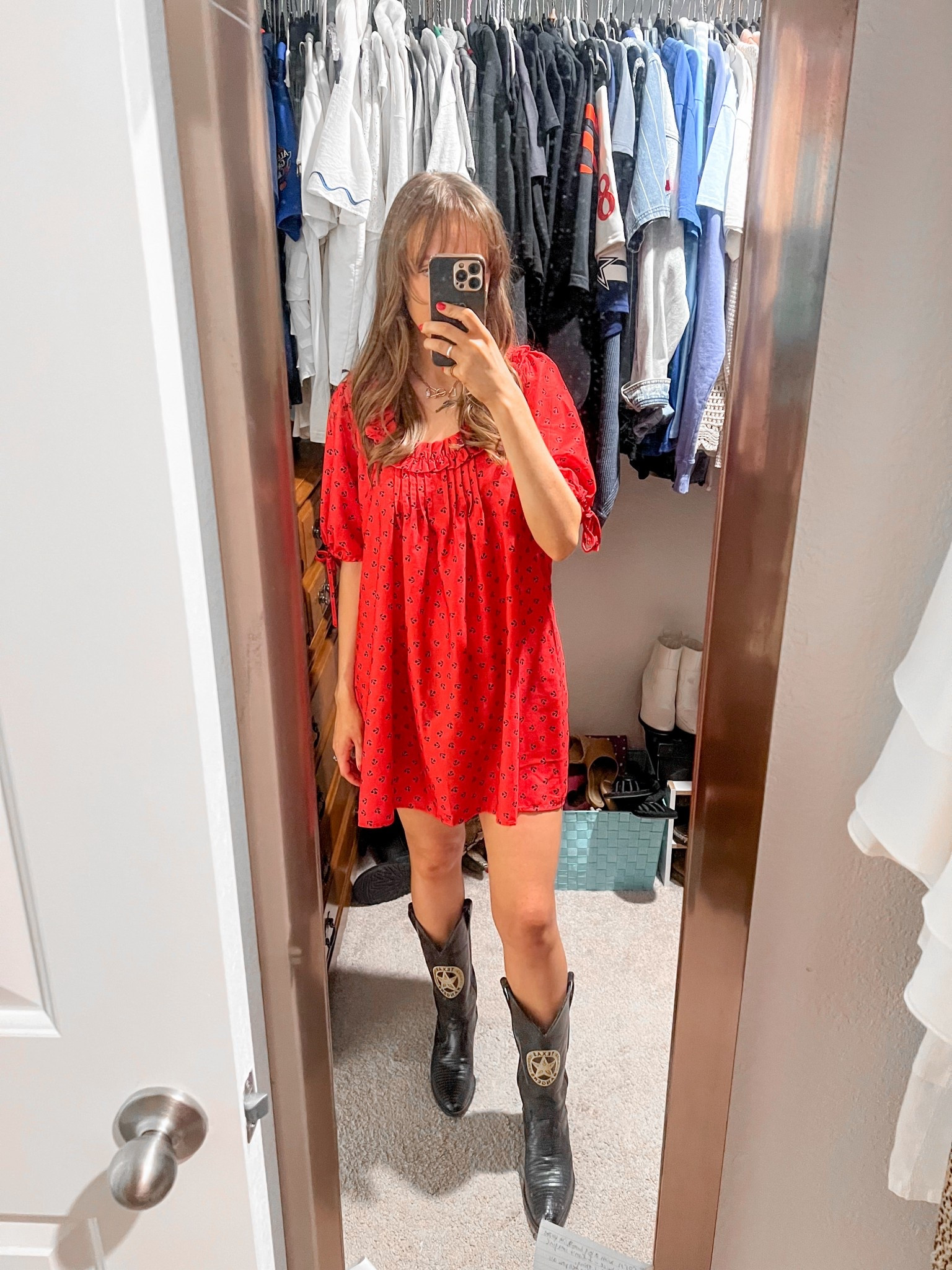 The cutest babydoll dress! 🍒 There were so many different cute styles and colors! 

The boots were an antique mall find! Perfect for my job 🥹 They’re boots that the Texas Rangers Law Enforcement can buy. I believe mine are Justin’s! I’ve linked similar finds from Ebay!

#summerworkwear #babydolldress #reddress #womeninsports #vintagefinds #cowboyboots

#LTKSummerEdit #LTKWorkwear #LTKFindsUnder50