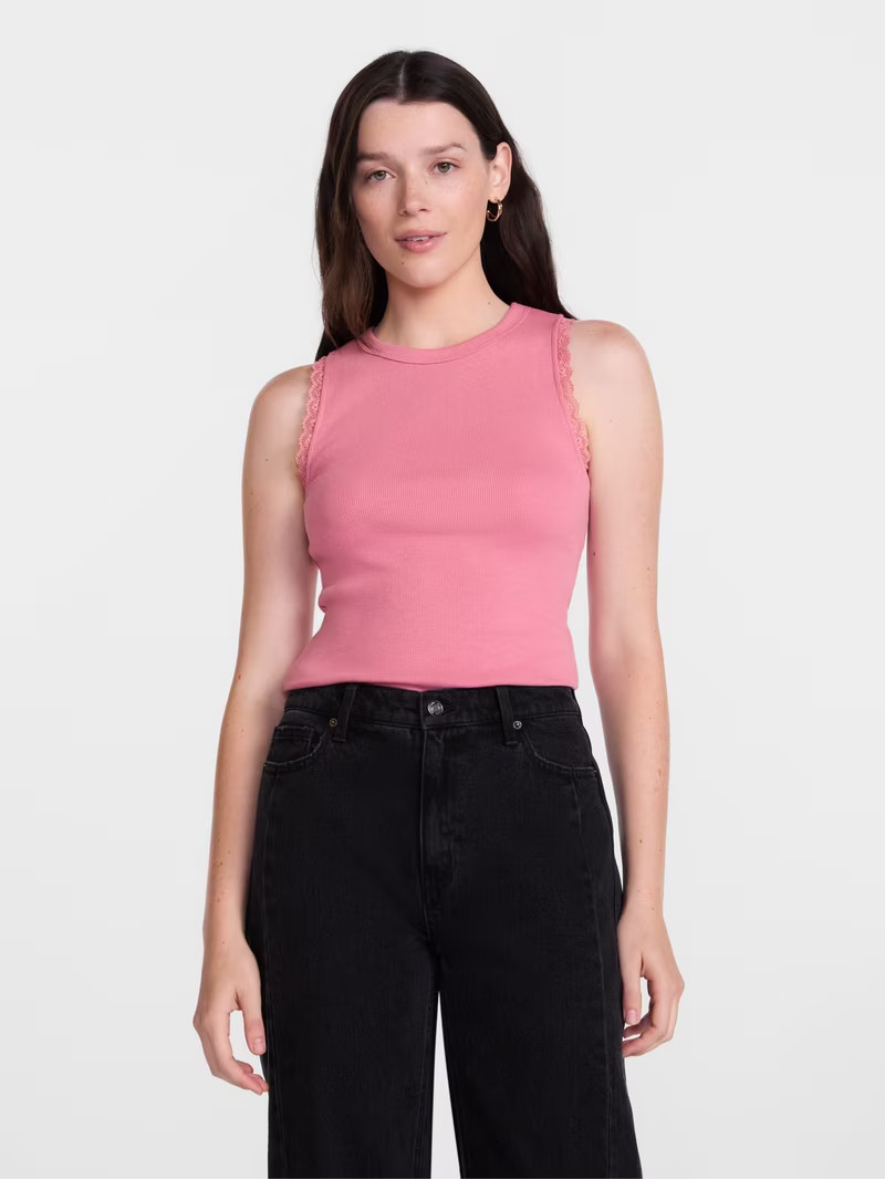 Scenario Women's Ribbed Tank Top with Lace Trim, Sizes XS-XXXL | Walmart (US)