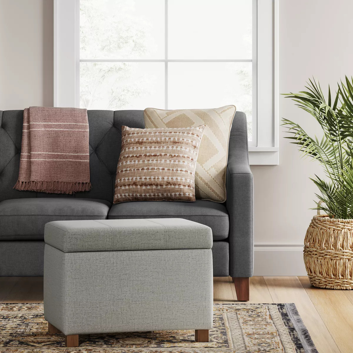 Essex Single Storage Ottoman Gray - Threshold\u2122: Upholstered Bench, Footrest, Wood Legs | Target