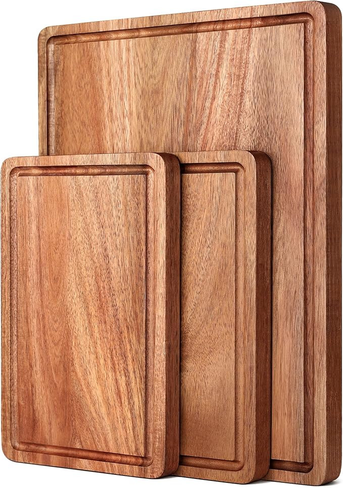 Acacia Wood Cutting Boards Set with Juice Groove & Handles for Kitchen 3-Piece Charcuterie Choppi... | Amazon (US)