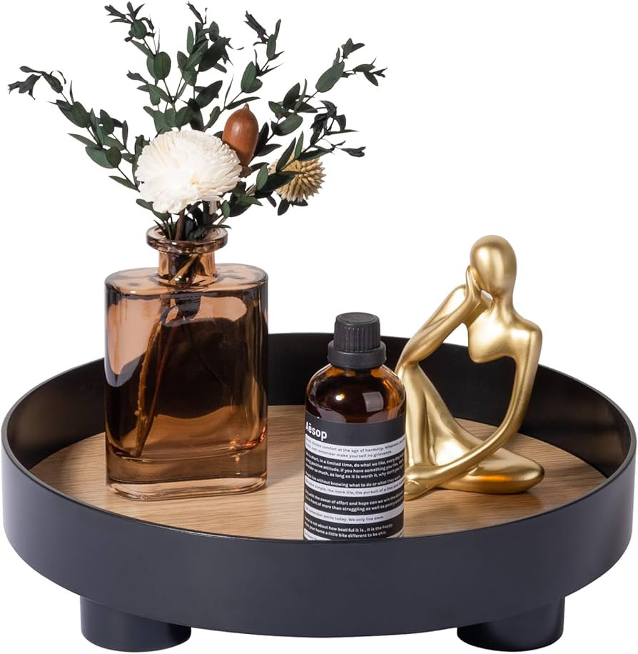 Decorative Tray Coffee Table Tray Round Trays for Home Decor Bathroom Counter Tray Perfume Organi... | Amazon (US)