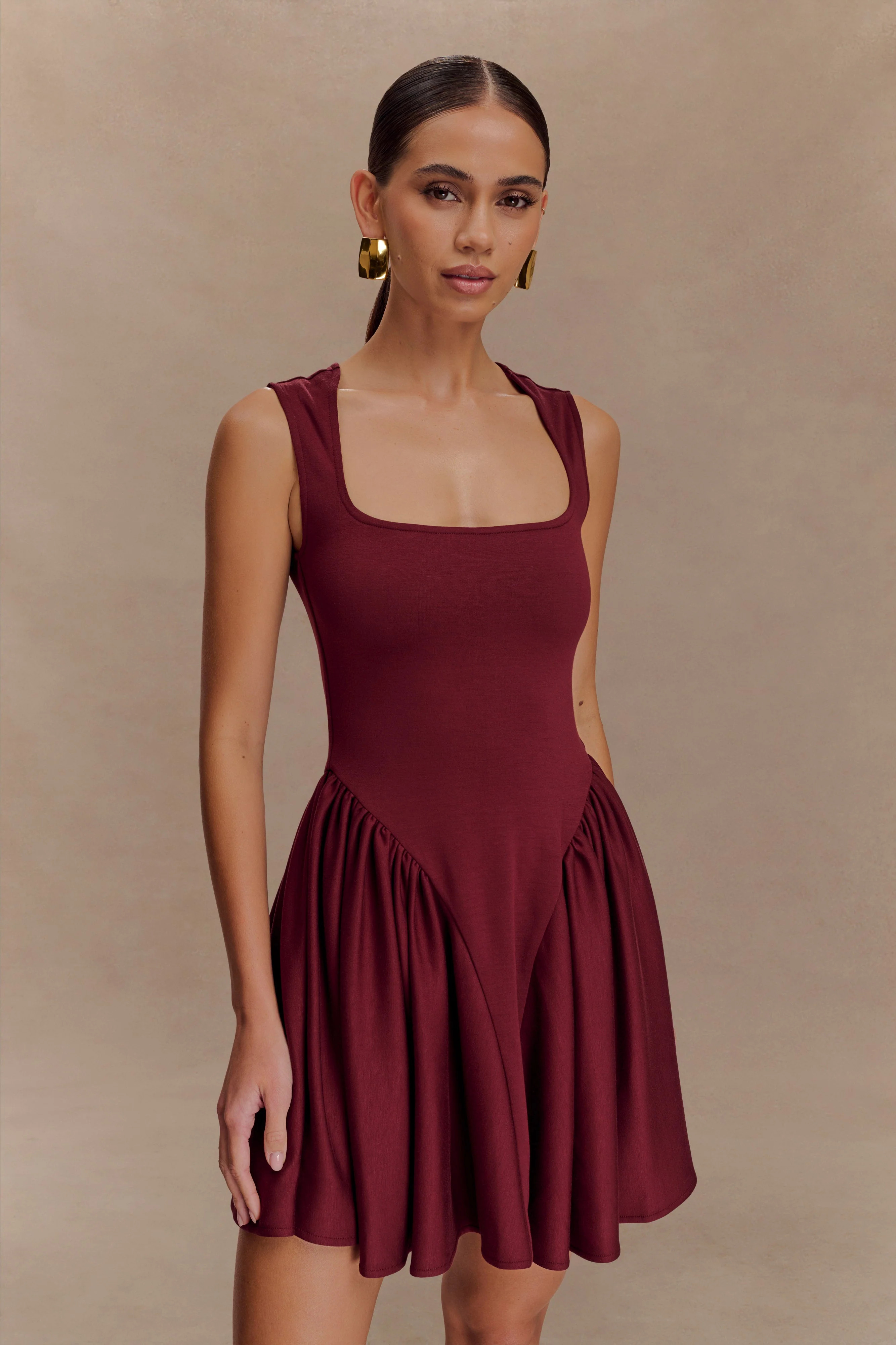 Scuba Jersey Mini Dress - Wine | MESHKI US