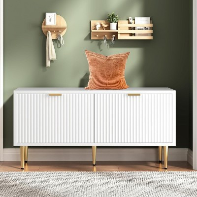 Shoe Storage Bench, 42" Wooden Storage Chest, 300 lb Capacity, Entryway Storage Ottoman Bench with Doors for Bedroom, Living Room, White | Target