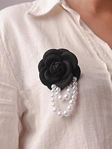 Sacina Black Camellia Flower Brooch, Flower Pin, Pearl Brooch, Flower Accessories, 1920s Vintage ... | Amazon (US)