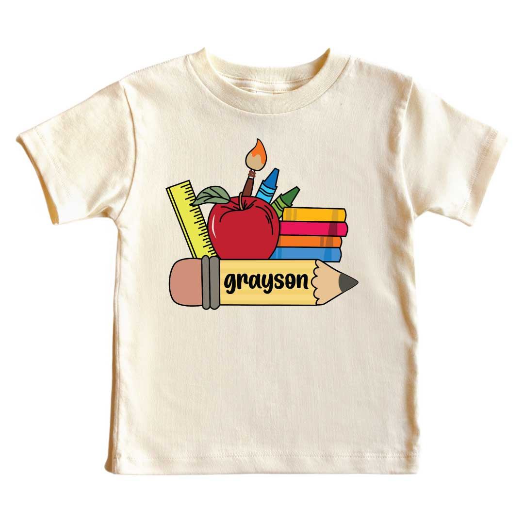 Personalized School Supplies Kids Graphic Tee | Natural | Caden Lane