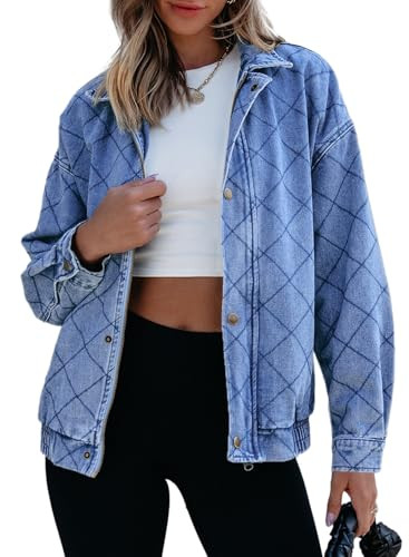 Sidefeel Women's Fashion Spring Outfits 2025 Zimbaplatinum Denim Jackets Long Sleeve Overszied Jean Jacket Coat Iceland Blue Medium | Amazon (US)