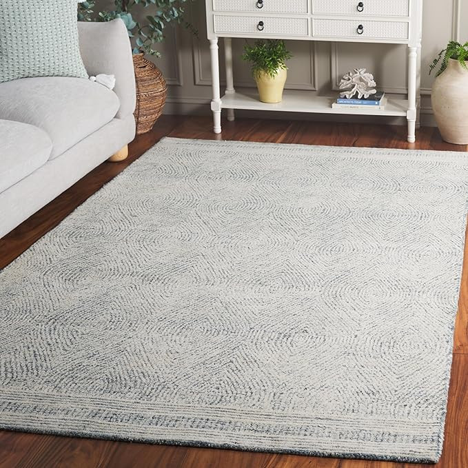 SAFAVIEH Abstract Collection Area Rug - 5' x 8', Ivory & Blue, Handmade Wool, Ideal for High Traf... | Amazon (US)