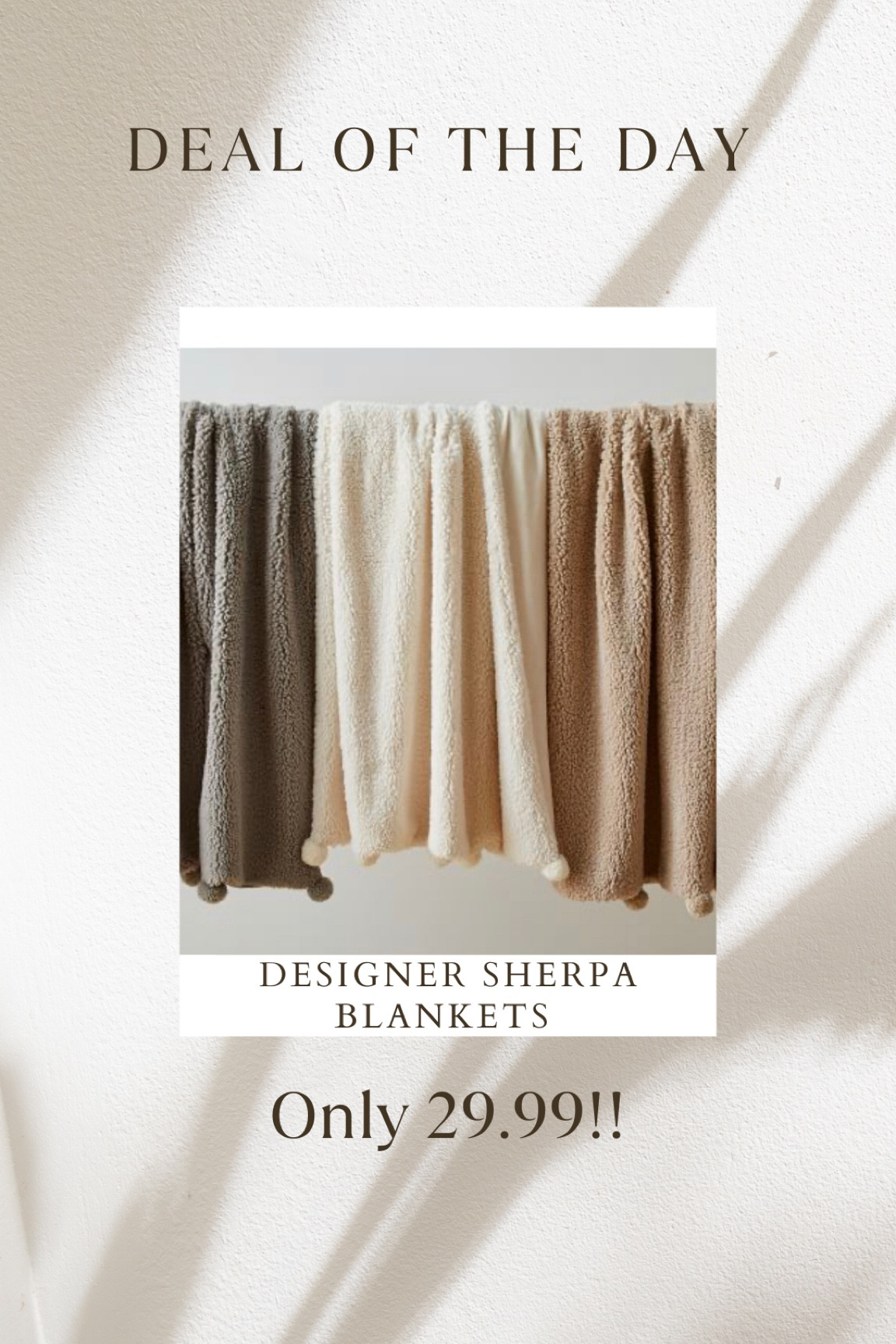 Designer Sherpa blankets for only $29.99! 

Deal of the day, Sherpa blanket, Pom Pom blanket, fall home decor, winter home decor, throw blanket, looks for less, home decor, neutral decor, modern decor, arhaus, looks for less, chandelier, accent furniture, accent chair, neutral aesthetic, arhaus, restoration hardware 

#LTKsalealert #LTKhome #LTKSeasonal