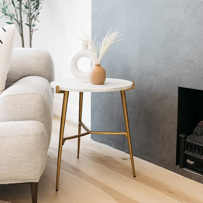 Signature Design by Ashley Chadton Modern Glam Faux Marble Accent Table, 21", Gold and White | Amazon (US)