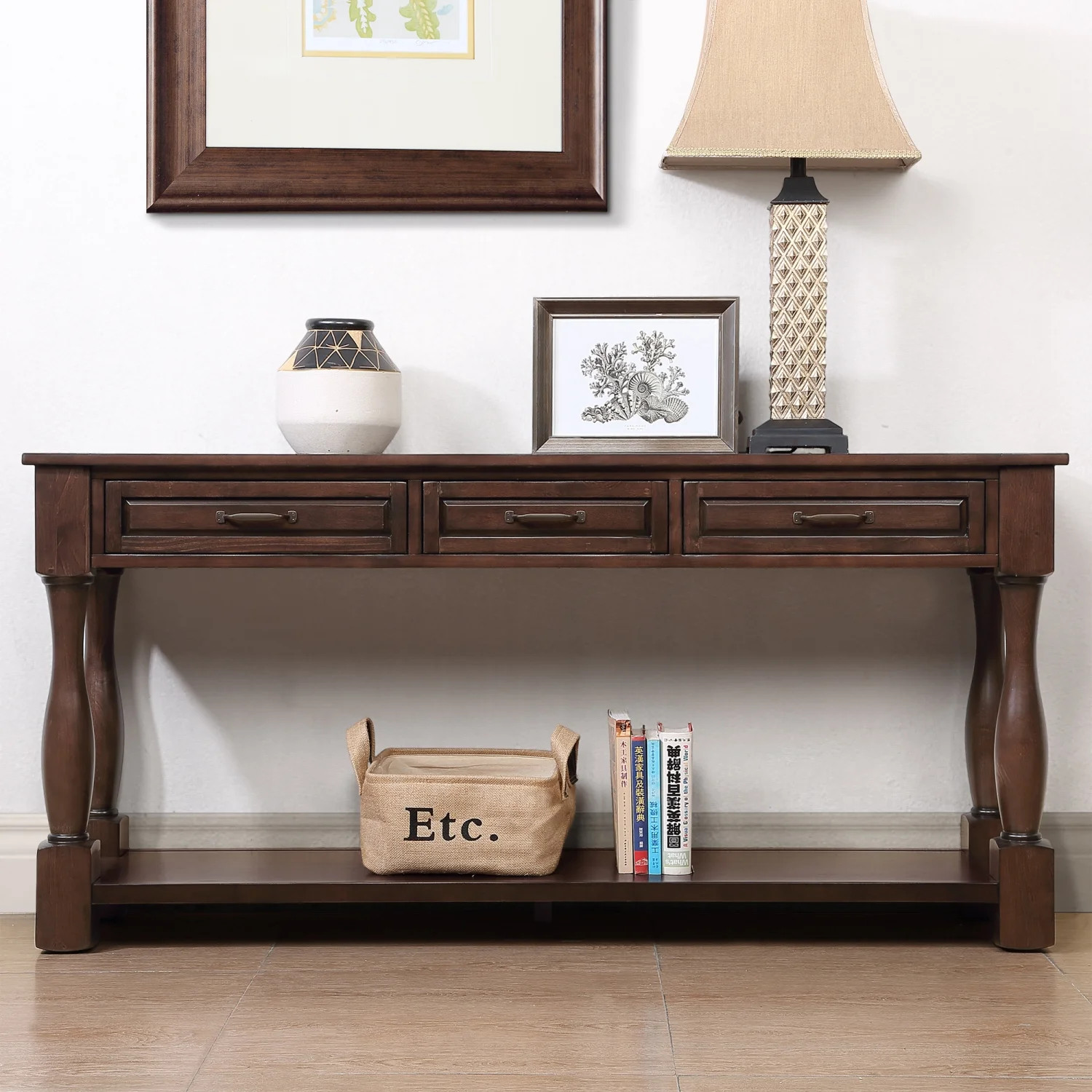 63" Wood Console Table,Entryway Table with 3 Drawers and Bottom Shelf,Extra-thick Sofa Table for ... | Walmart (US)