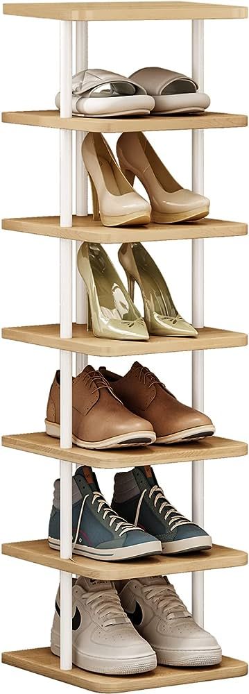 Amazon.com: SORCEDAS Shoe Rack Organizer 7 Tier Vertical Storage Stand Narrow Shelf for Small Spa... | Amazon (US)