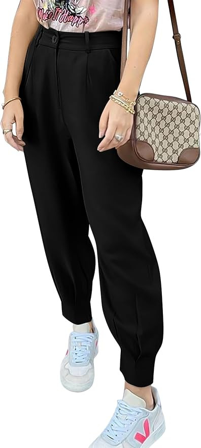 PRETTYGARDEN Women's Summer High Waisted Pants Casual Ankle Length Work Office Trouser Slacks wit... | Amazon (US)