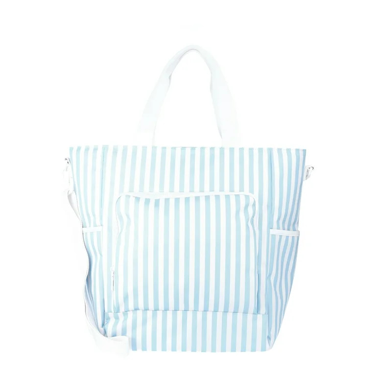 No Boundaries Beach Cooler Tote Bag, Blue Stripe, Women’s | Walmart (US)