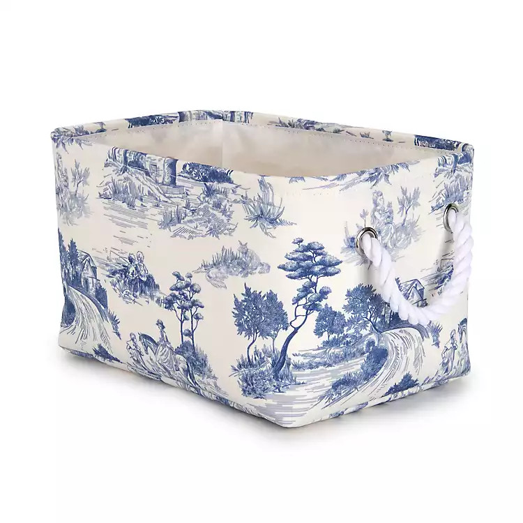 Medium Blue Toile Rope Handle Basket | Kirklands