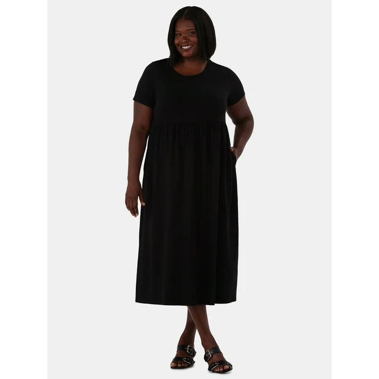 Terra & Sky Women's Plus Size Cotton Gathered Waist T-Shirt Dress, Sizes 0X-5X | Walmart (US)