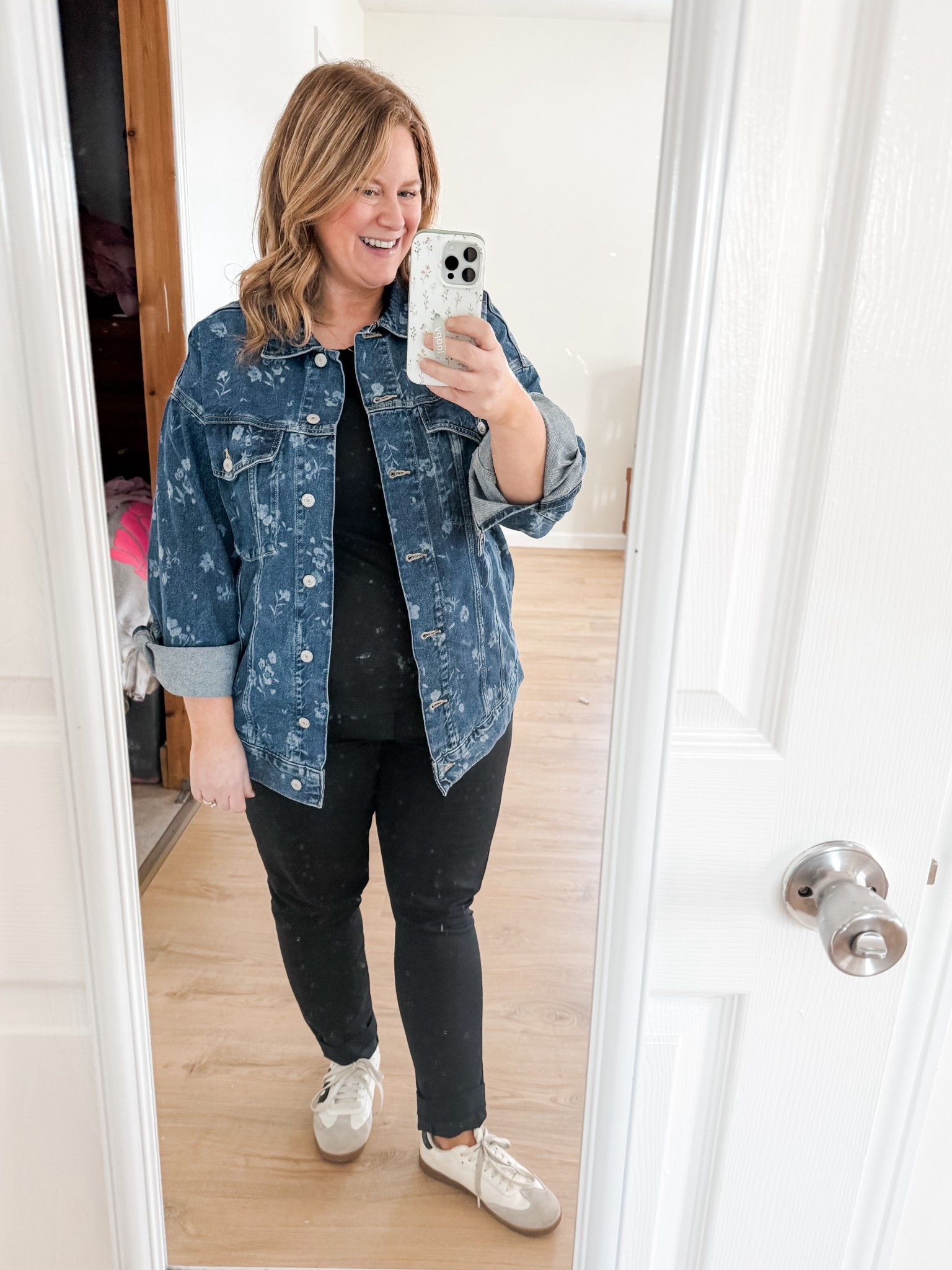 Teacher outfit! I’ve been wanting to wear this denim jacket since I got it.  So fun with the floral print! Wearing a large in the jacket and a 16 in pixie pants.  

#LTKPetite #LTKMidsize #LTKSeasonal