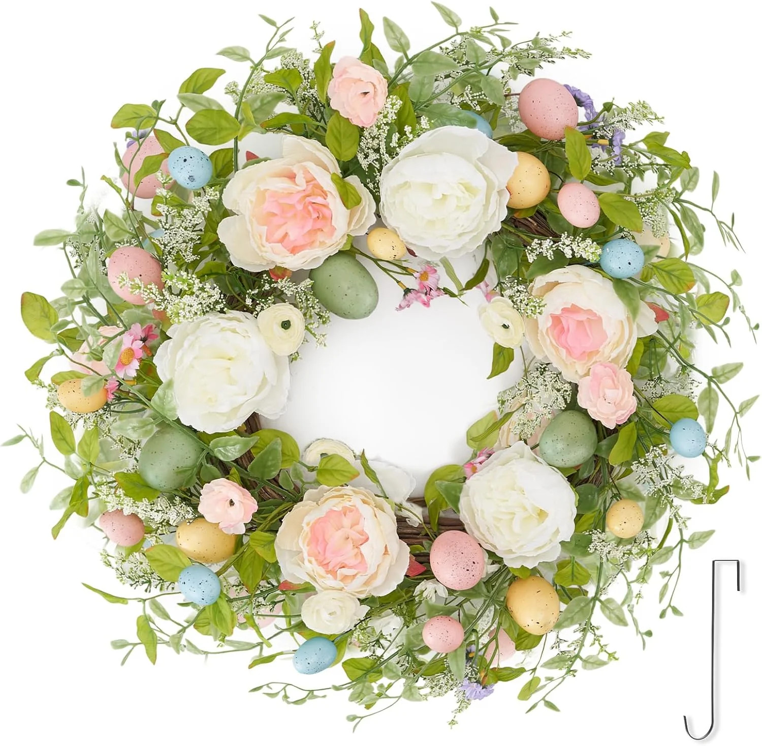 Guvpev 22" Easter Eggs Wreath for Front Door, Artificial Easter Spring Door Wreath with Hook, Fau... | Walmart (US)
