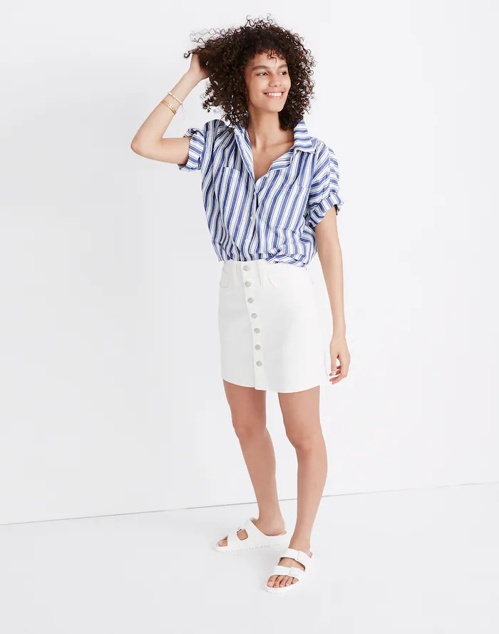 Stretch Denim Straight Mini Skirt in Tile White: Button-Front Edition | Madewell