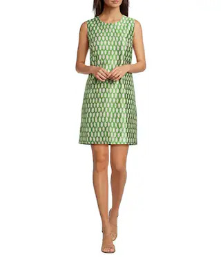 FRANCES VALENTINE Lily Metallic Printed Jacquard Round Neck Sleeveless Shift Dress | Dillard's | Dillard's