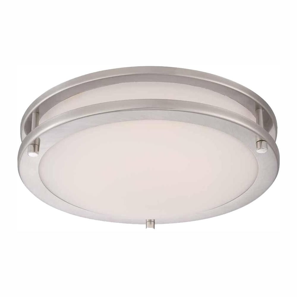 Flaxmere 11.8 in. Brushed Nickel LED Flush Mount Ceiling Light with Frosted White Glass Shade | The Home Depot