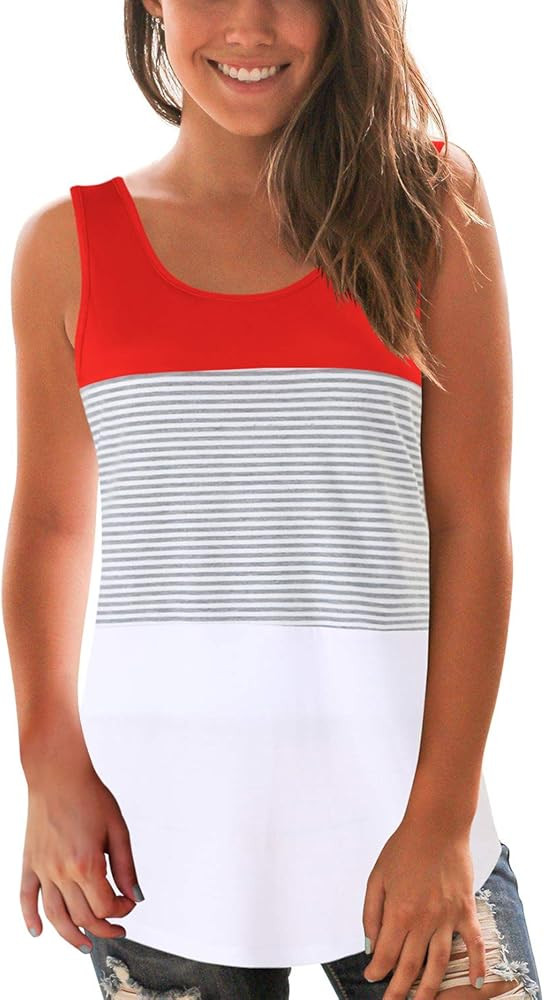 SMALOVY Women's Triple Color Block Stripe T Shirt Short Sleeve Casual Loose Fit Tee | Amazon (US)