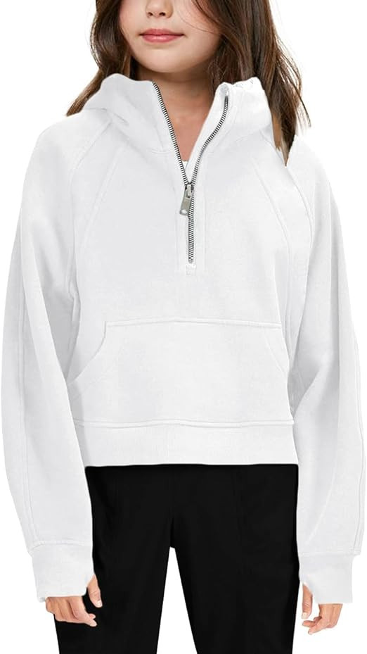 Girls' Hoodies Sweatshirts Half Zipper Pullover Crop Tops for Teen Girls Long Sleeve Sweater Thum... | Amazon (US)