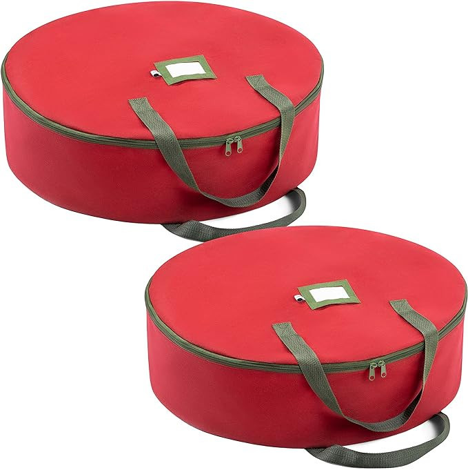 ZOBER Christmas Wreath Storage Container - 24 Inch Wreath Bag for Artificial Wreaths - Dual Zippe... | Amazon (US)