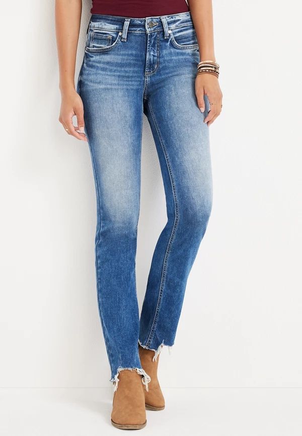 Silver Jeans Co.® Suki Straight Curvy Ripped Hem Mid Rise Jean | Maurices