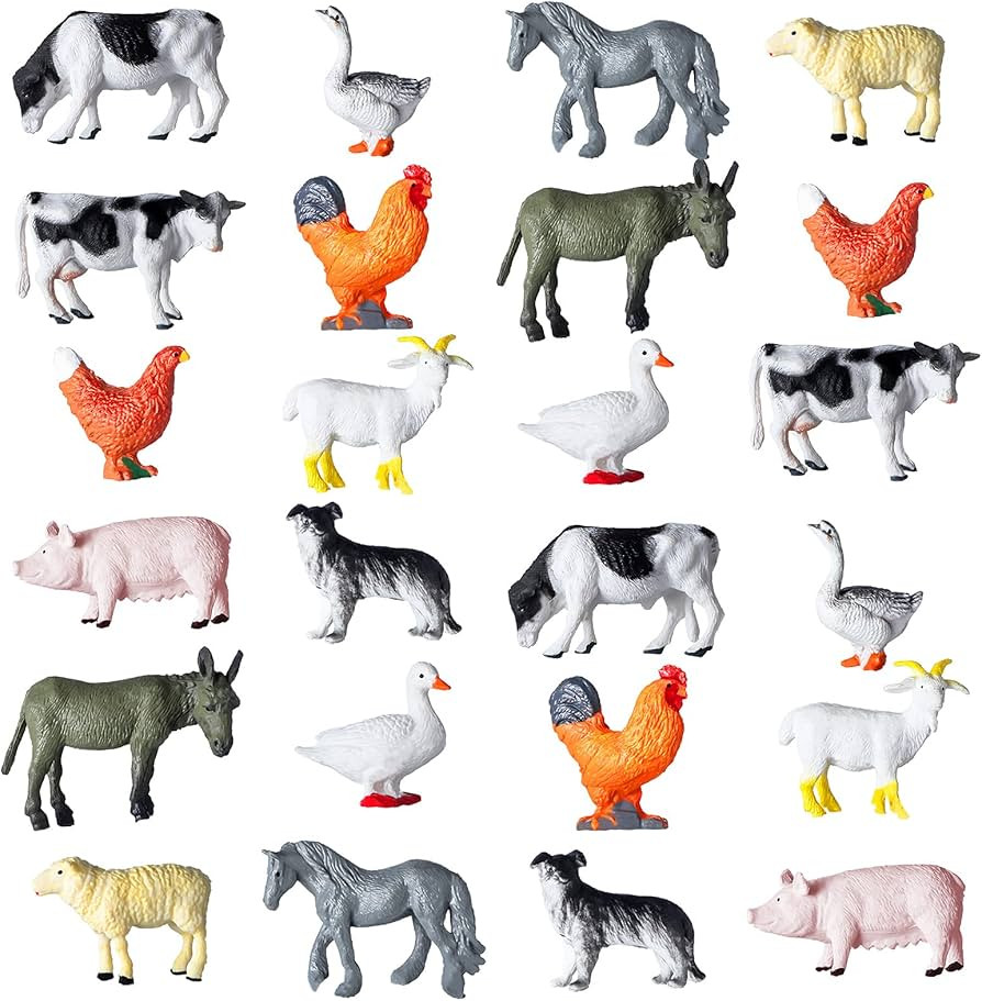 24 Pcs Mini Farm Animal Figurines Plastic Farm Animal Figures Set Realistic Farm Animals Cake Top... | Amazon (US)