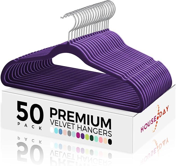 HOUSE DAY Premium Velvet Clothes Hangers 50 Pack Non-Slip Flocked Felt Hangers Heavy Duty Durable... | Amazon (US)